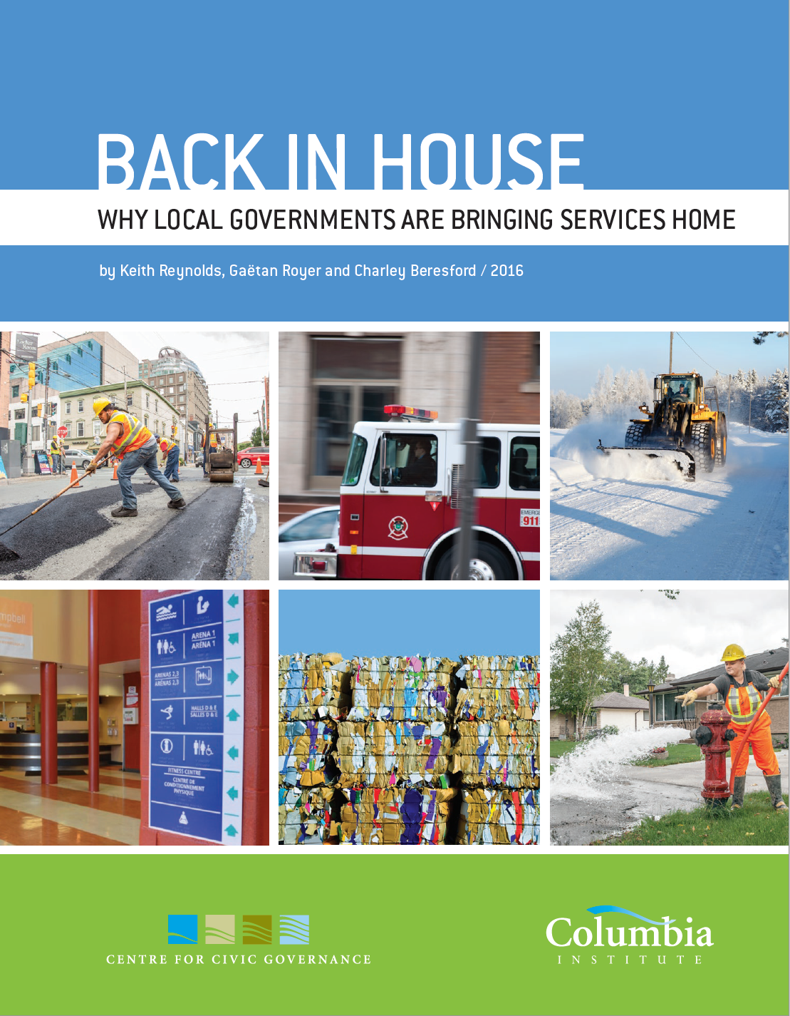 Back in house report cover with six photos of municipal services