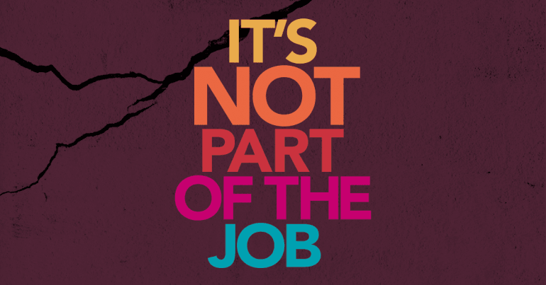 Text: It's not part of the job Graphic: dark purple background with black crack