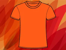 Orange t-shirt on a light orange background with pattern in many shades of orange